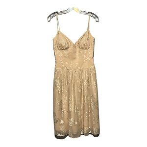 BCBGParis Floral Lace Sequined Dress in Champagne Tan Women’s Size 2